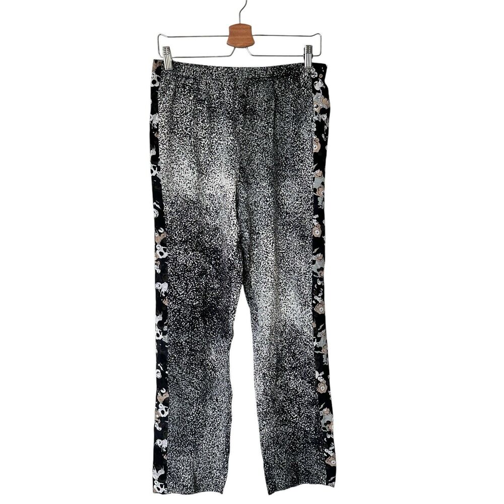 NWT KENZO Paris Silk Pants Size 38 US 6 Sand Silk Anthracite black and white